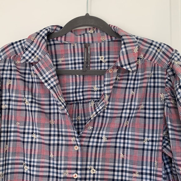 Anthropologie Checkered Pattern Button Down Blouse - Picture 2 of 4
